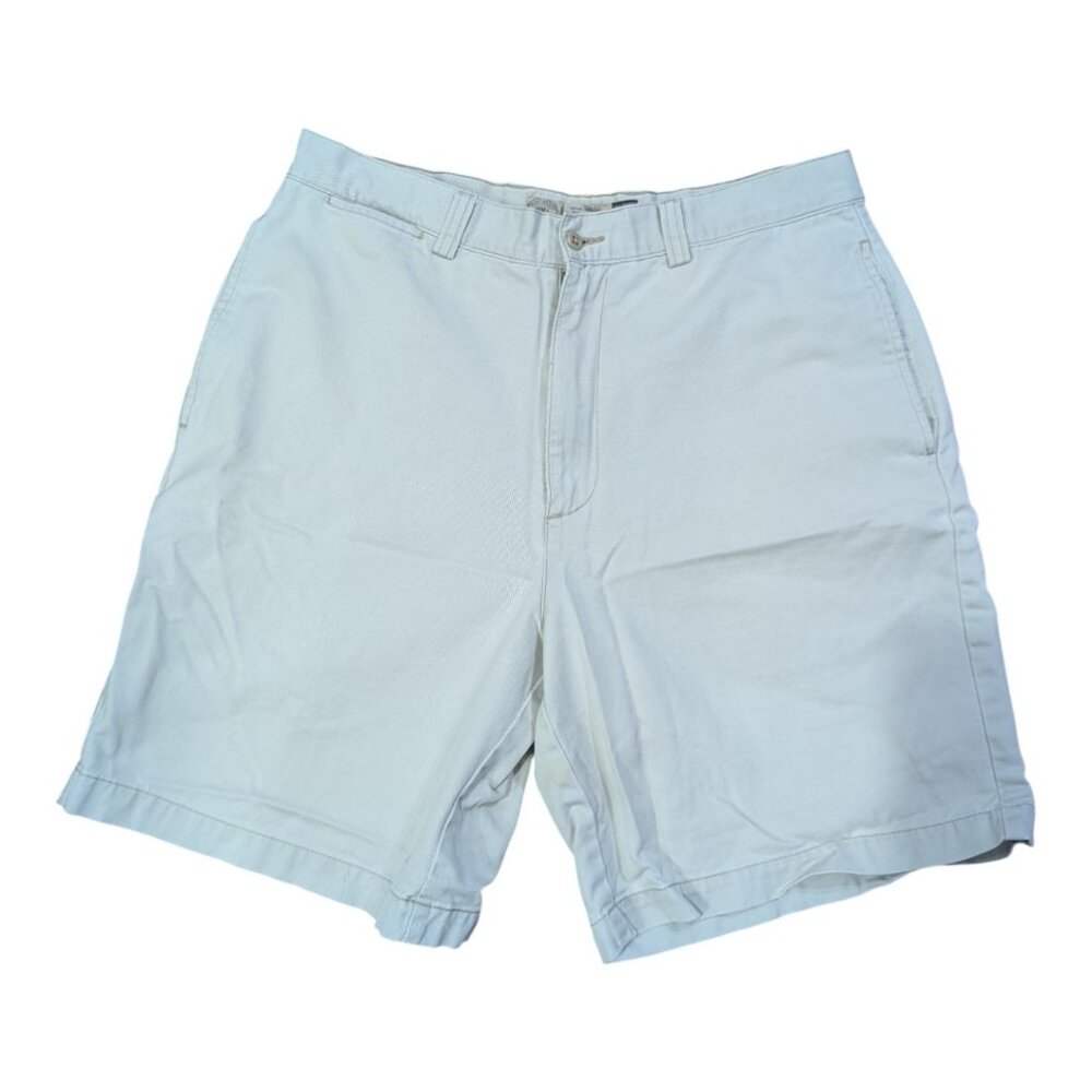 GAP Khakis Y2K Men's Cream Relaxed Fit Flat Front Shorts 11" Old Money Size 34